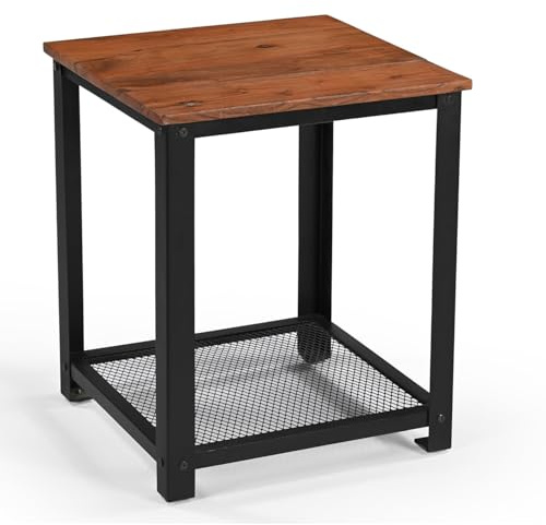 iAnanas Industrietisch Beistelltisch mit Ablage Vintage Couchtisch, Nachttisch Sofatisch Ablagetisch Telefontisch Metalltisch Wohnzimmertisch Robuster Metallrahmen & Holzplatte im Retro Design