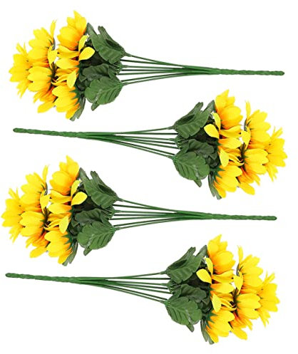 Cabilock 4bunde Imitierte Sonnenblumenstrauß Dekoration Künstliche Sonnenblumen Bündel Für Tischdeko Lebensechte Blumensträuße Mit Stielen Und Blättern DIY Blumenarrangement Für Valentinsta