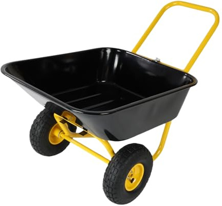 Two-Wheeled Barrow, Garden Cart with 10-Inch Pneumatic Wheels (Yellow + Black)