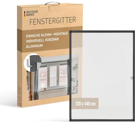 Klemm Fliegengitter Fenster mit Rahmen Anthrazit 120 x 140cm Fliegenschutz Fensterrahmen, Insektenschutz Fenster Fliegengitter mit Rahmen Alu - Montage ohne Bohren - Insektengitter Fliegennetz Fenster