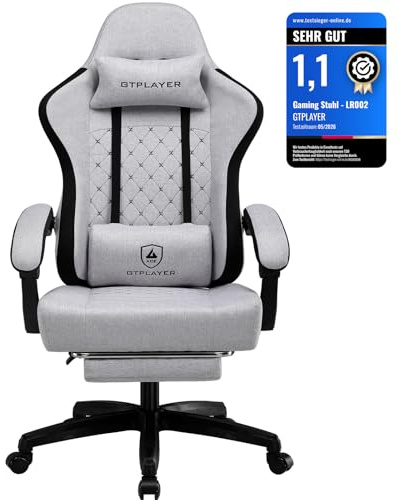 GTPLAYER Gaming-Stuhl, Bürostuhl mit Taschenfederkissen 150kg, ergonomischer Computerstuhl mit hoher Rückenlehne, mit Lendenwirbelstütze FG