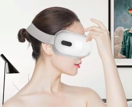 Electric Eye Massager with Heat, Air Pressure Massage, Music Function, 180° Foldable Design. Cooling Eye Gel Included.