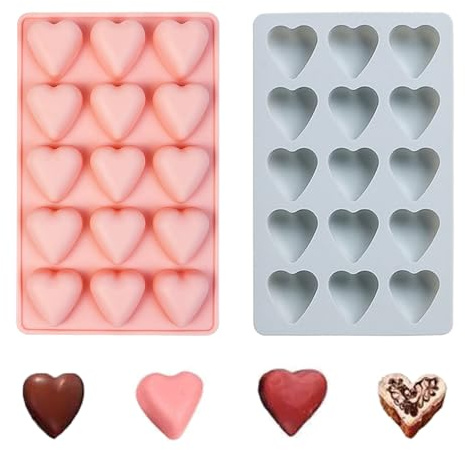 2 PCS Heart Shape Chocolate Moulds, 3D Love Silicone Mold, 15-Cavity | Non Stick, Valentine's Day Fondant Moulds, For Baking Candy Jelly Ice Cube Sweets Dessert Resin DIY Supplies