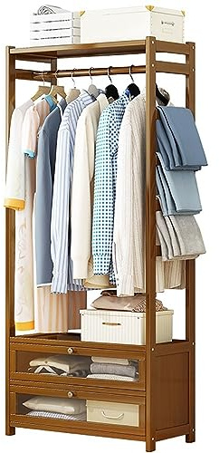 Portable Bamboo Clothes Rack with Shelves, Versatile Garment nizer for Towels, Shoes & Boxes, Space-Saving Wardrobe Closet, Available in 68/100cm Sizes