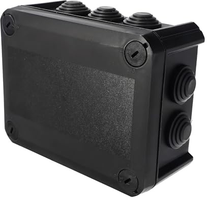 EDO Caja de Superficie IP66 Estanca 150x115x65 mm Negra – Resistente a los UV, sin Halógenos – Caja de Distribución con Prensaestopas y Tapa Atornillada Interior/Exterior