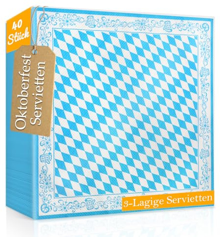 WenmthG 40 Stück Servietten Oktoberfest Deko Bayrische Deko - Oktoberfest Party Tischdeko 3-Lagige Weich Servietten 33 x 33 cm - Bayrische Tischeko
