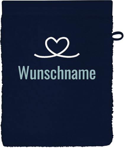 Schnoschi Waschlappen mit Namen, Text oder Motiv Bestickt, personalisiertes Handtuch, individueller Waschhandschuh, Lappen oder Gesichtstuch mit Initialen, 100% Baumwolle, 16 x 21 cm (Dunkelblau)