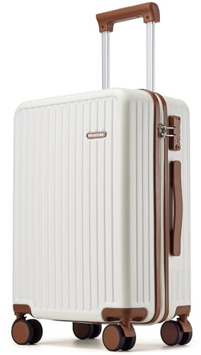 Ruausine Carry On Suitcase,Hard Shell 4 Wheel Cabin Suitcase with TSA Lock, 55x40x20cm Airline Approved,Lightweight Small Luggage (White, 20 in)