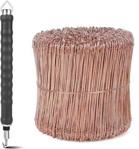 CPROSP Ligature Fer a Beton Cuivré (1000pcs) avec Torsadeuse, Ligatures à Boucle 140mm et Ligatureuse 30cm, Torsadeuse fil de fer pour Lier les Armatures, Construction de Clôtures et Fleuristerie