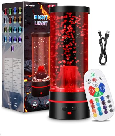 DoXtreme Lampe à Volcan pour Enfants, LED Veilleuse Lampe Volcan avec 17 Couleurs Changeantes et Télécommande 4 Modes,USB Relaxante Lumière d'ambiance pour Cadeau d'anniversaire,Vacances,Noël(Noir)
