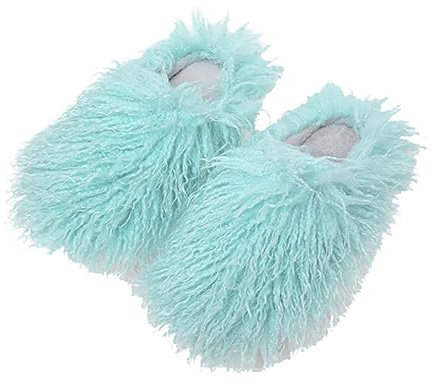 Pantoufles pelucheuses en laine frite pour femme et fille - Pour intérieur et extérieur, vert menthe, 39 1/3 EU