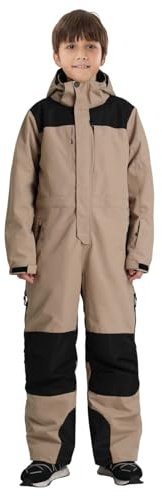 GSOU SNOW Ski Suit Kids Snowsuit One Piece Boys Girls Snowboard Suit Ski Jumpsuits Waterproof Windproof Khaki 10-11 Years