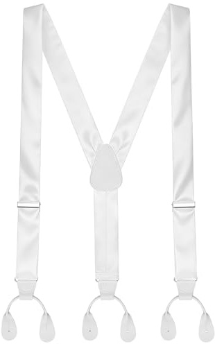 Yearntown Silk Suspenders for Men White Tuxedo Formal Y Back Suspenders Men 46inch Formal Button End Braces for Tuxedo Pants(Vintage)