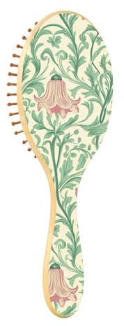 Retro rosa klockblomma gröna blad paddel hårborste för kvinnor trä hårborste för kvinnor kvinnor män