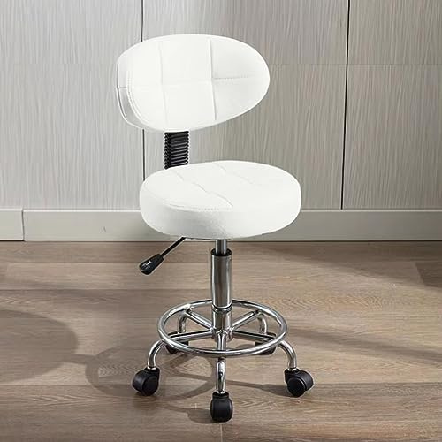 HDHNBA Moderner Bürodrehstuhl - Rollhocker mit Niedriger Rückenlehne und Höhenverstellung - Drehbare Arbeitsstuhl mit Fußstütze für Büro,Zuhause,Salon oder Zeichenraum(Weiß,Packung von 1)