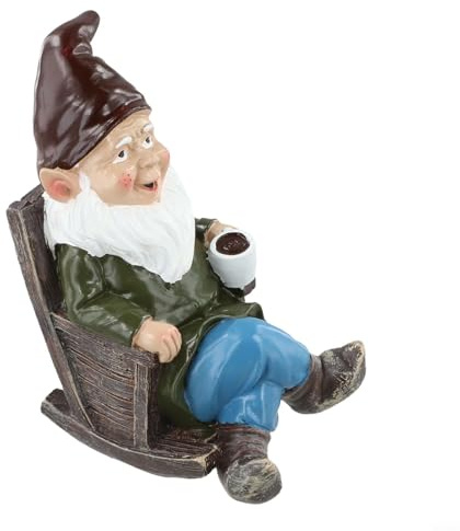 Glomc Ornamen de resina para jardín, estatua de silla mecedora de gnomo caprichoso, para patio al aire libre, decoración de césped y patio, 10,5 x 7 x 15 cm