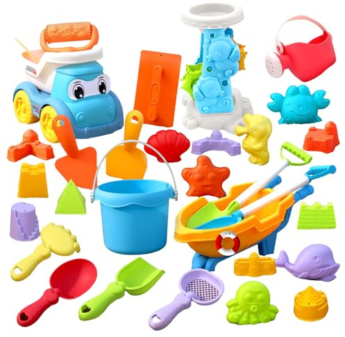 Sandspielzeug Set 30 Stück Sandkasten Spielzeug Strandspielzeug Kinder Junge Mädchen mit Eimer, Sandförmchen, und Schaufel Reise Sand Spielzeug ab 3 Jahr für Outdoor, Sommer-Sandkasten-Spielen