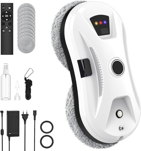 RoboClean Fensterputzroboter, automatischer Fensterreinigungsroboter mit starker Saugkraft, Sicherheitsseil, Stromausfallschutz und 3 Reinigungsmodi für Glasflächen