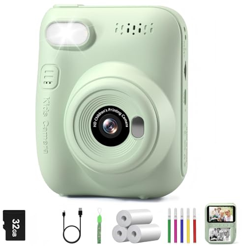 Kids Camera Instant Print,3.0 inch Instant Print Camera for Kids with 32GB Card, Christmas Birthday Gifts for Girls Boys Age 3-10,Gifts Toys for 3 4 5 6 7 8 9 10 Years Old-Green