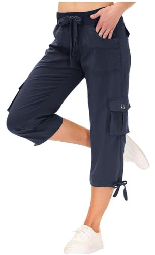 Capribyxor dam sommar lastbyxor korta 3/4 byxor dam korta arbetsbyxor dam 7/8 vita byxor sommar bomull capribyxor, Svart, XL