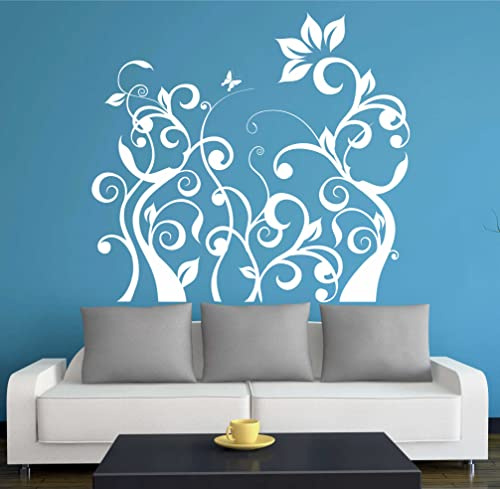 Indigos UG - Wandtattoo Wohnzimmer - Wandaufkleber Blatt Ranke Baum Pflanze Gewirr Filigran 120x110cm, weiss w315 - Aufkleber Kinderzimmer Schlafzimmer Küche Badezimmer Büro Dekoration