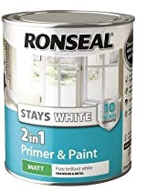 Ronseal RSLSW21MP25L Stay 2-in-1 Matt Paint, White, 2.5 Litre