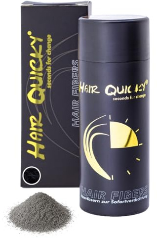 Hair Quicky® Premium Hair Fibers, Schütthaar, Streuhaar, Soforteffekt bei Geheimratsecken, Teilglatze, Haarausfall und lichtem Haar, für Männer & Frauen, natürliches Keratin | 28g | grau