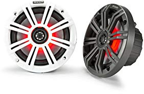 KICKER KM65 6.5-Inch (165mm) Marine Coaxial Speakers with 3/4-Inch Tweeters, LED, 4-Ohm, Charcoal and White Grilles