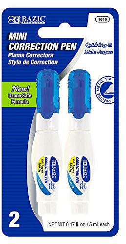 BAZIC Products Correction Pen – Corrections Fluid, Precise Metal Tip White Out, Ideal for School & Office Supplies, Alternative to Correction Solution, 2/Pack, 1-Pack