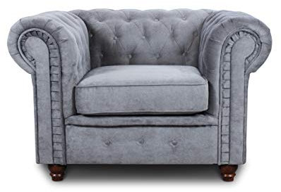 Sessel Chesterfield Asti - Couch, Couchgarnitur, Couchsessel, Loungesessel, Stühl, Holzfüße - Glamour Design (Grau (Capri 09))