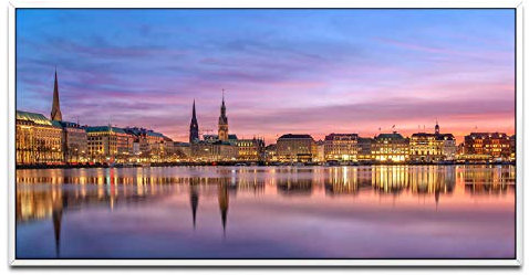 Panorama Hamburg ca. 130x70cm Wandbild inklusive Schattenfugenrahmen weiss - Panorama Leinwand Bild XXL Format Wandbilder Wohnzimmer Wohnung Deko Kunstdrucke