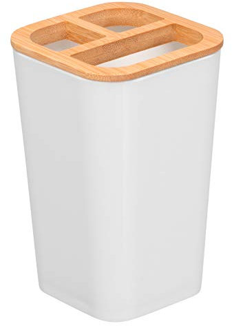 bremermann Calvi Porte-Brosse à Dents en Bambou et Plastique/Porte-ustensiles/gobelet de rinçage buccal (Blanc)