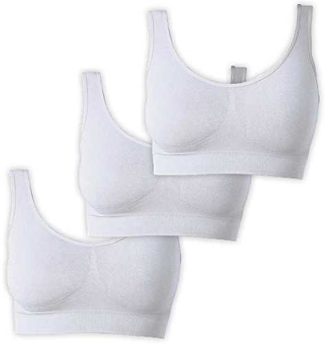 Osynlig behå dambehå utan bygel | bekväm bystiers topp | bygellös mjuk bh | Sömn amning sport bralette i många färger, 3 x vit, XXL