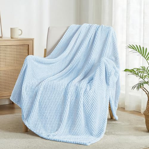 Exclusivo Mezcla Decke Kuscheldecke Flauschig 130x170 cm Fleecedecke | Sofadecke Tagesdecke Wohndecke, Waffelmuster, Bettüberwurf, Bett, Sofa, Leicht, Weich, Warm, Maschinenwaschbar, Hellblau