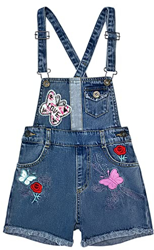 Peacolate 4-10 Anni Estate Piccola Grande Ragazza Salopette Corta Ricamato Flip Paillettes Denim Tute Pantaloncini