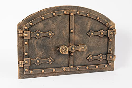 SEZAM doppelte Backofentür aus Gusseisen mit Türriegel, Nietenoptik, Pizzaofentür - Brotofen - Steinofentür, 53,2 x 5,5 x 35,5 cm, kupferfarbene Bemalung