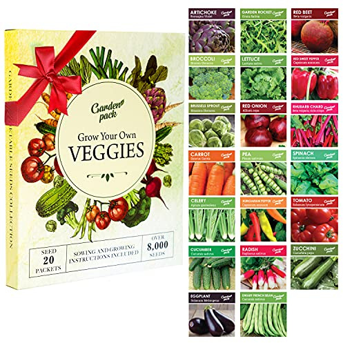 Garden Pack 20 Vegetable Seeds Varieties – High Yield Garden Seeds for Planting Vegetables – Over 8,000 Premium, Non-GMO Heirloom Seed for Outdoor & Indoor Garden