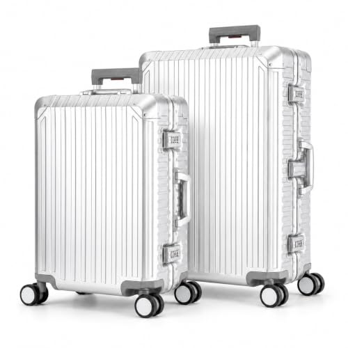 Travelhouse Tokyo Alu Reisekoffer Silber S-55cm & L-75cm Hartschalenkoffer Reise Trolley Koffer Set