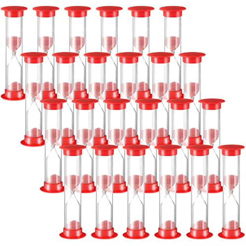 Geelin 24 Pcs 1 Minute Sand Timer Bulk Red Hourglass Kids Timer Sandglass Clock for Adult Kids Games Toothbrush One Minute Sand Clock Acrylic Covered Hourglass for Classroom School Home Kitchen Office