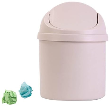 Mini papelera de escritorio con tapa abatible, mini papelera de plástico reutilizable, papelera pequeña para el hogar, cocina, mesa de tocador, dormitorio, baño, oficina(Blanco)