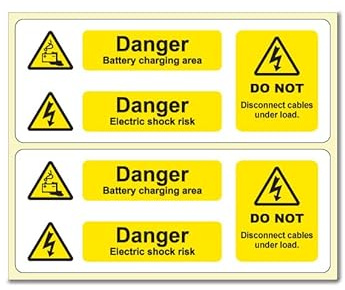 Etiquetas de carga de batería Danger - Etiquetas de advertencia autoadhesivas de 230 mm x 90 mm, paquete de 5 hojas (10 etiquetas) (P/NO. 83840-AMZ)