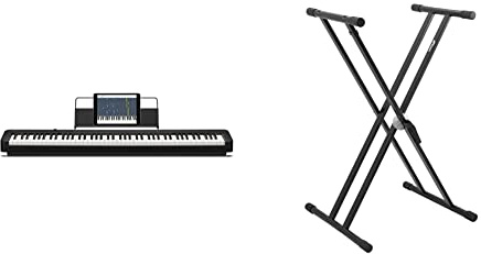 Casio CDP-S110BKC5 Fully Weighted Hammer Action Digital Piano, Nero & TIGER KYS14-BK Supporto per tastiere con doppio telaio a X - colore nero