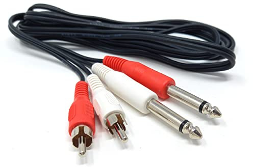 DRUT Cavo audio OFC da 1,8 m a 2 connettori jack mono da 6,35 mm a 2 connettori RCA Phono maschio a maschio (1,8 m)
