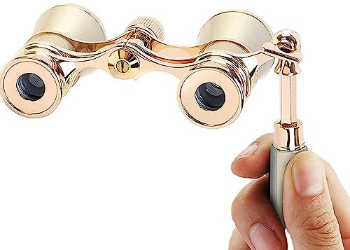 BLACKICE Opera Glasses, 3X25 Theater Binoculars, Mini Compact Opera Glasses with Adjustable Handle, Portable Binoculars for Women Adults Kids, Ideal for Concert Theater Opera (Golden with Handle)