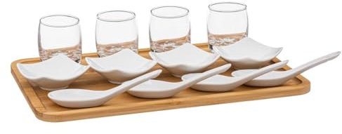 Set Apéritif 13 Pièces 1 Plateau en Bambou 4 Coupelles 4 Verrines 4 Cuillères - Secret de Gourmet