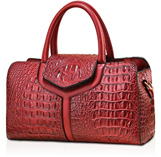 NICOLE & DORIS Handtasche Damen Krokodil Henkeltasche Elegant Schultertaschen PU Leder Umhängetasche Crossbody Bag Frauen Satchel Handtasche Clutch Tasche Burgunderrot