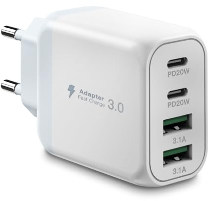 40W USB C Caricatore, Gcstnn 4 Porto Rapido Multipla Caricabatterie 2USB C& 2USB A, Spina per iPhone 15 Pro Max/14/13/12/11 Plus/SE 2020, iPad Pro Air, Samsung S24 Ultra Muro Carica Alimentatore Presa