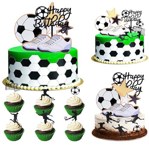 12 Piezas Decoración de Pastel de Fútbol, Deportes Fiesta Pastel Decoración, Fútbol Decoración de Cupcakes, Kit de Decoración de Tartas con Temática de Fútbol, para Cumpleaños y Fiestas de Equipo
