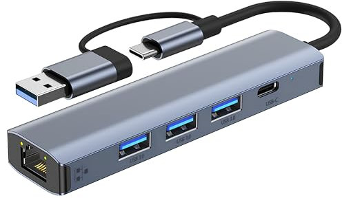 Adattatore LAN USB 1000 M, USB C a Ethernet RJ45 Gigabit, Hub Con 3 Porte USB 3.0 e 1 Porta Type-C per MacBook XPS Surface Pro Linux Chromebook