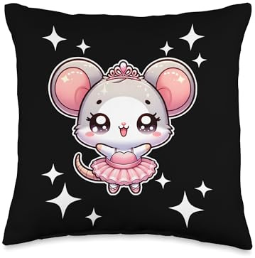 Cute rat Ballerina Dancing Ballet Adorable Rat Ballerina Dancing Art Throw Pillow, 16x16, Multicolor